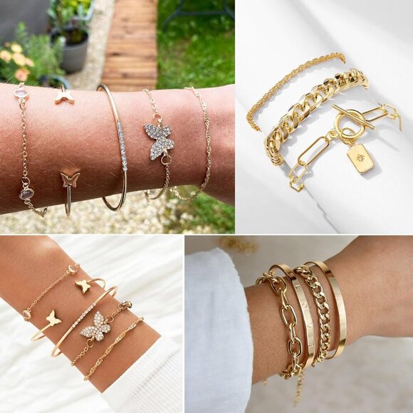 24-25 Pcs 6 Pack 14K Gold Ankle Bracelets Set for Women Boho Stackable Bangles C - Picture 5 of 7